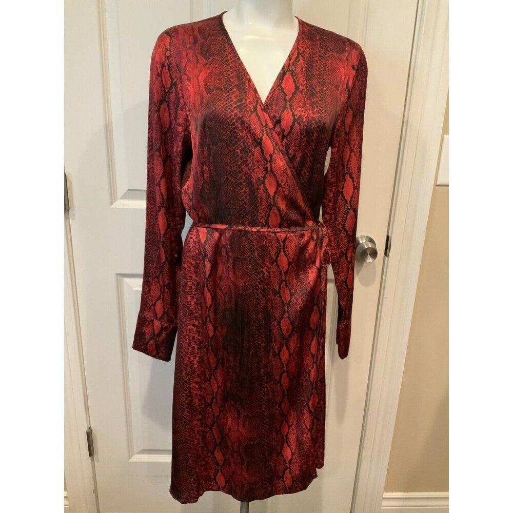 Andamane Beverly Wrap Dress Red Python Print, Size Medium, $545
